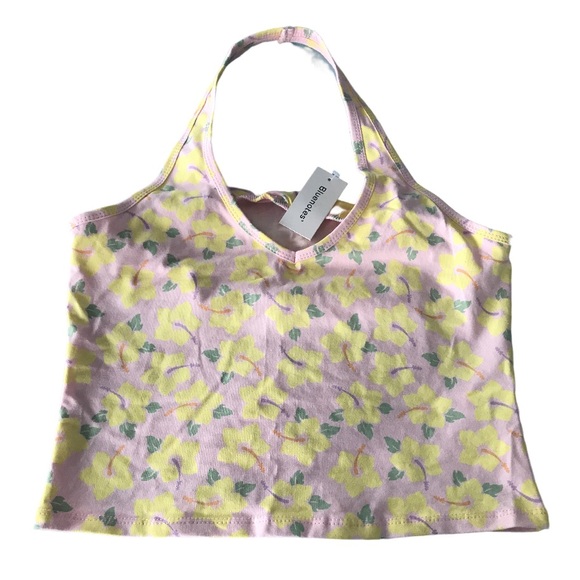 🌻4/$20 Bluenotes Pink Floral Cropped Halter Style Top Size Large New With Tag - Picture 1 of 8